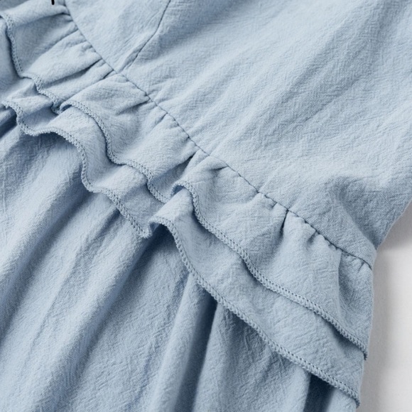 NEW✨ Baby Blue Linen Flowy Ruffles Dress Boho - Picture 7 of 8